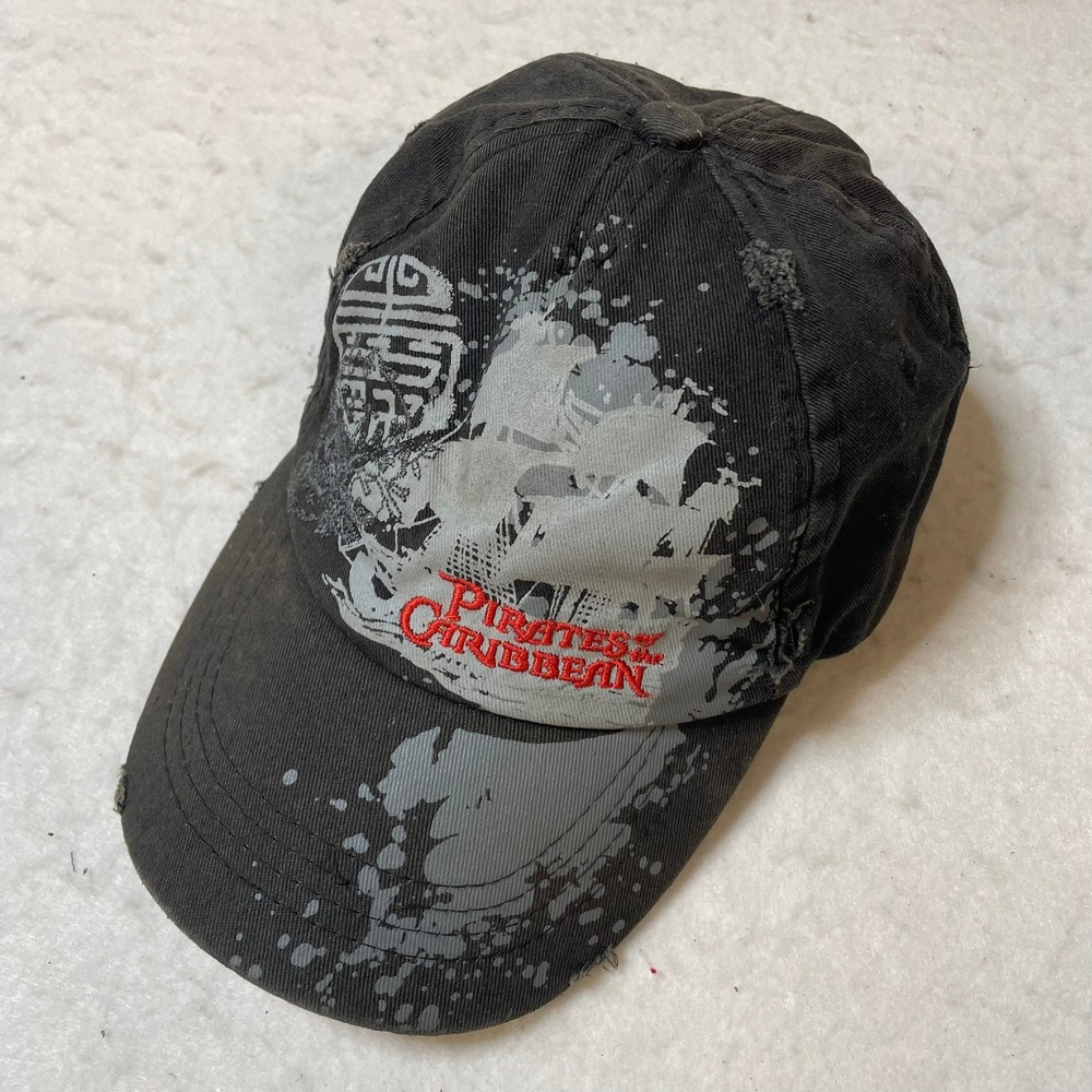Pirates of the Caribbean Black Distressed Baseball Cap Boys Size‎ Adjustable Y2K